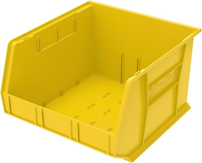 Akro-Mils 30270 AkroBins Plastic Storage Bins, Space-Saving Stackable Bins for Garage, Pantry, Craft Organization, 18" x 16" x 11", Yellow, 3-Pack