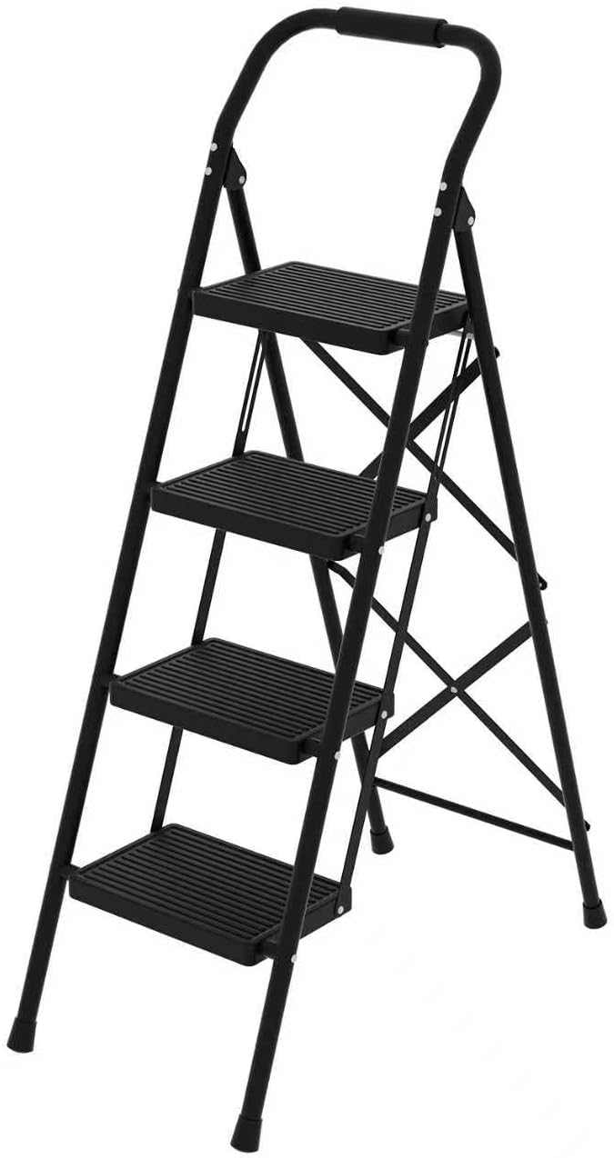 4 Step Ladder Folding 330lbs Anti Slip，Foldable Ergonomic with Wide Pedal for Home, Kitchen, Offic Matte Black