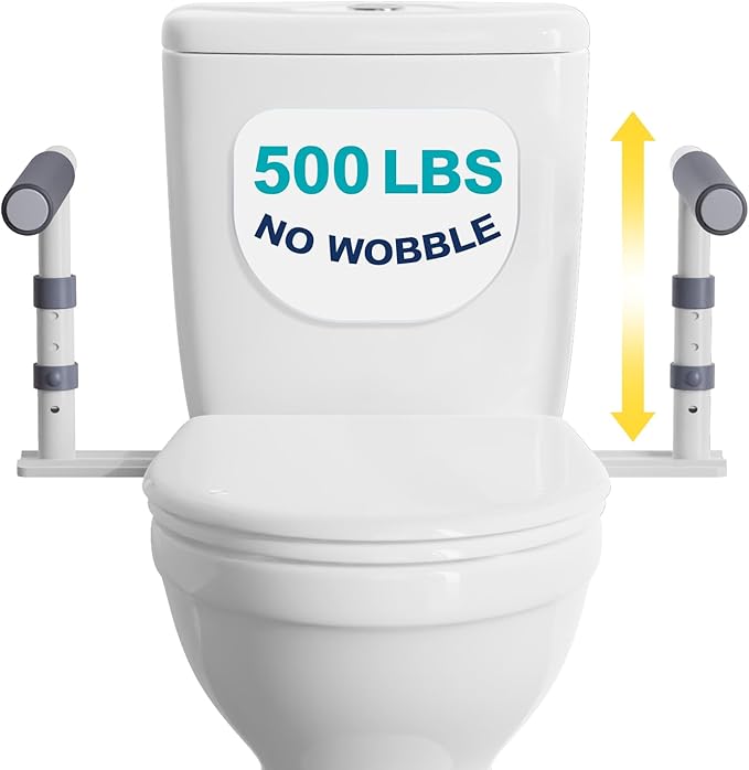 Toilet Safety Rails for Seniors, Height Adjustable Toilet Safety Frame Grab Bars, 500lb Toilet Support Rails Easy Installation & No Wobble, Toilet Assistance Handles for Elderly and Disabled