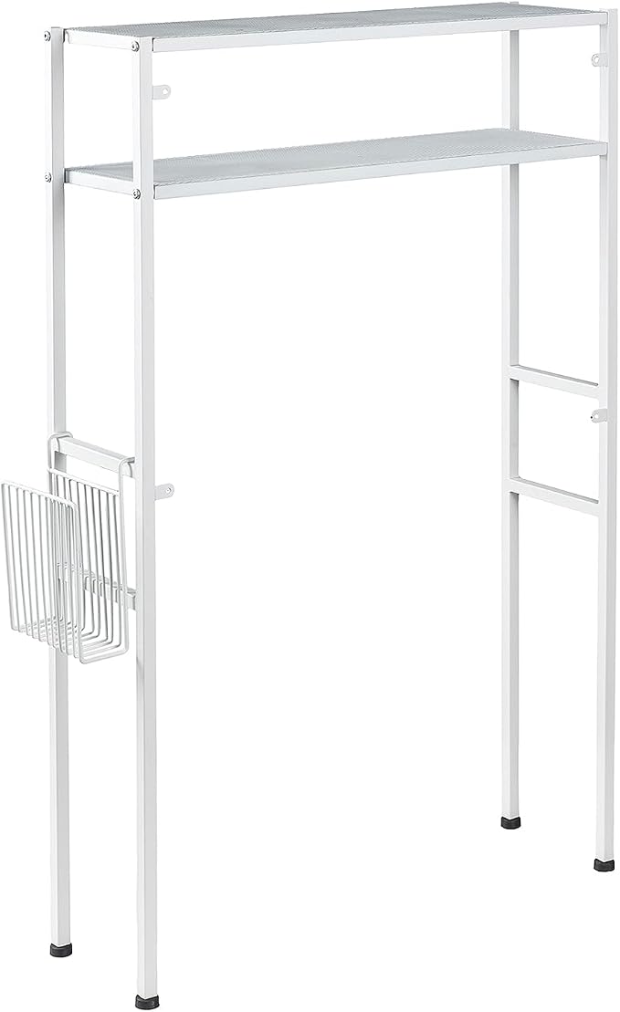 MyGift Over The Toilet Storage, 2-Tier Over Toilet Bathroom Organizer with Removable Magazine Holder Basket, Fit Most Toilets, Space-Saving, Easy Assembly, White