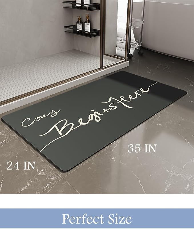 MontVoo Bath Mat-Bath Mat Rug Non Slip Super Absorbent Stain Resistant Quick Dry Thin Bathroom Rug-Bath Mats for Bathroom Floor Bathtub Vanity-Bathmat Bath Rug Easy Care-24"x35",Black