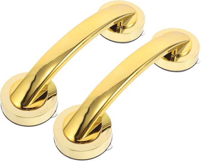 ibasenice 2pcs Large Gold Suction Cup Grab Bars Thickened Adhesive Shower Door Handles No Drilling Bathroom Safety Handrails for Seniors Glass Cabinet Window Sliding Doors