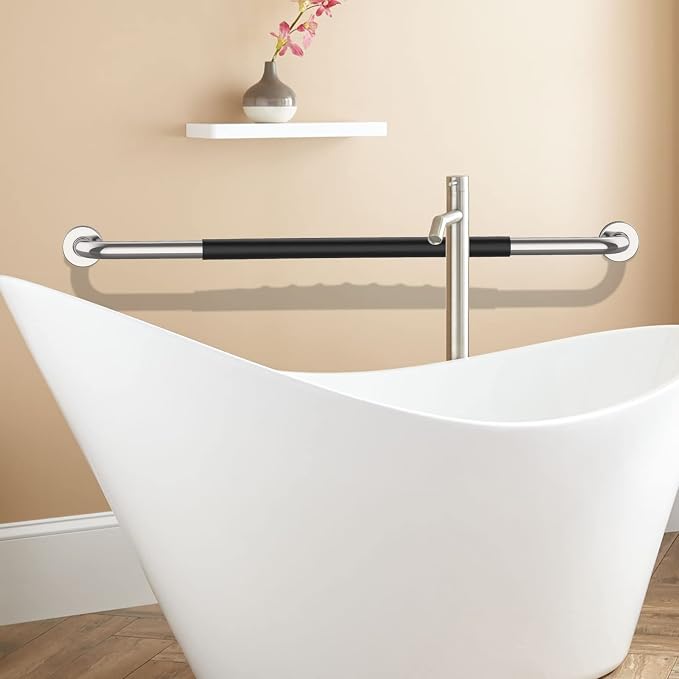 36 Inch Shower Grab Bar w/Anti Slip Rubber Grip, Munzong Stainless Steel Bathroom Grab Bar, Chrome Bathroom Balance Bar,Safety Handrail Support,Handicap Injury Elderly Senior Assist Bath Handle