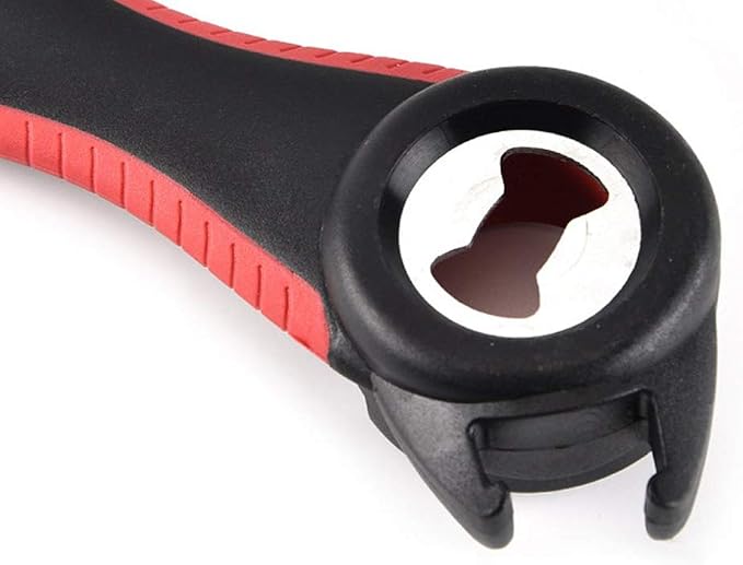 Professional Multi Bottle Opener, 5 In 1 Jar Bottle Can Opener, Lid Twist Off Gripper,Soft Grips Handle,Multifunction Opener (Black-red)