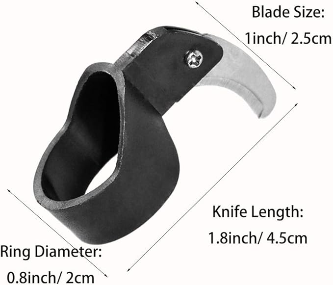 Safety Finger Ring Knife, Portable Utility Cutting Helper Tool with Sharp and Strong Curved Steel Blade, Ring Size 0.8inch/2cm Diameter(2Pack, Black)