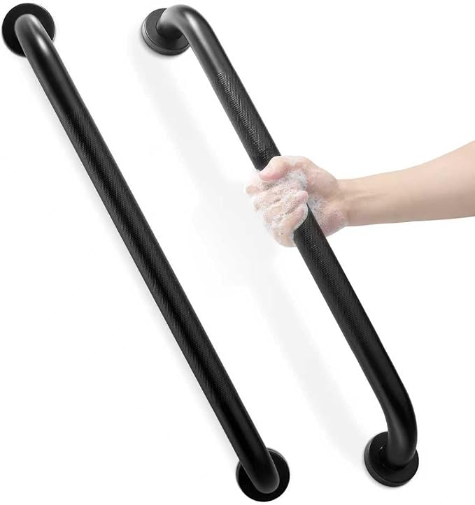 Grab Bars for Shower, Zynuhmo 2 Pack 24 Inch Anti Slip Bathroom Safety Grab Bar 1.25" Diameter Stainless Steel Shower Handrails for Handicap Injury Pregnant Senior Assist Shower Handles(Matte Black)