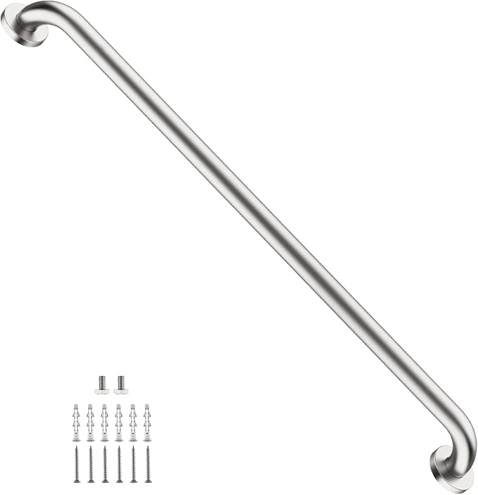 36 Inch Shower Grab Bar, ZUEXT SUS304 Stainless Steel Brushed Nickel Bathroom Grab Bar Handle, Shower Balance Bar, Safety Hand Rail Support, Handicap Elderly Senior Assist Bath Handle (1.25" Diameter)