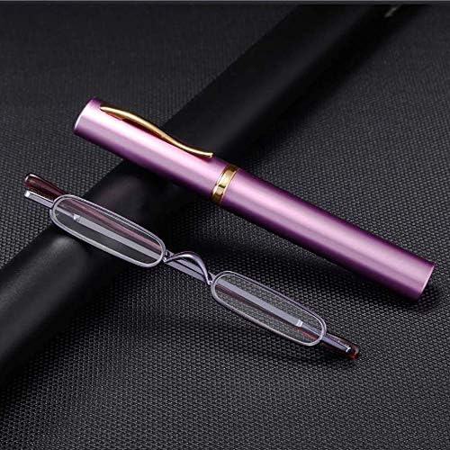 Viseng Slim Mini Metal Reading Glasses Compact Lightweight Portable Readers with Glasses Case for Reading Case,Gold+Purple+Red+3.5