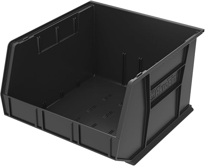 Akro-Mils 30270 AkroBins Plastic Storage Bins, Space-Saving Stackable Bins for Garage, Pantry, Craft Organization, 18" x 16" x 11", Black, 3-Pack