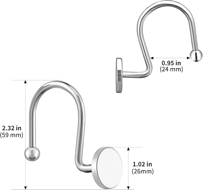CHICTIE Chrome Shower Curtain Hooks, Rustproof Shower Curtain Rings for Bathroom, Metal Shower Hooks for Shower Curtain Rod, Modern Decorative Shower Curtain Hangers Set of 12, Round Heavy Duty Design