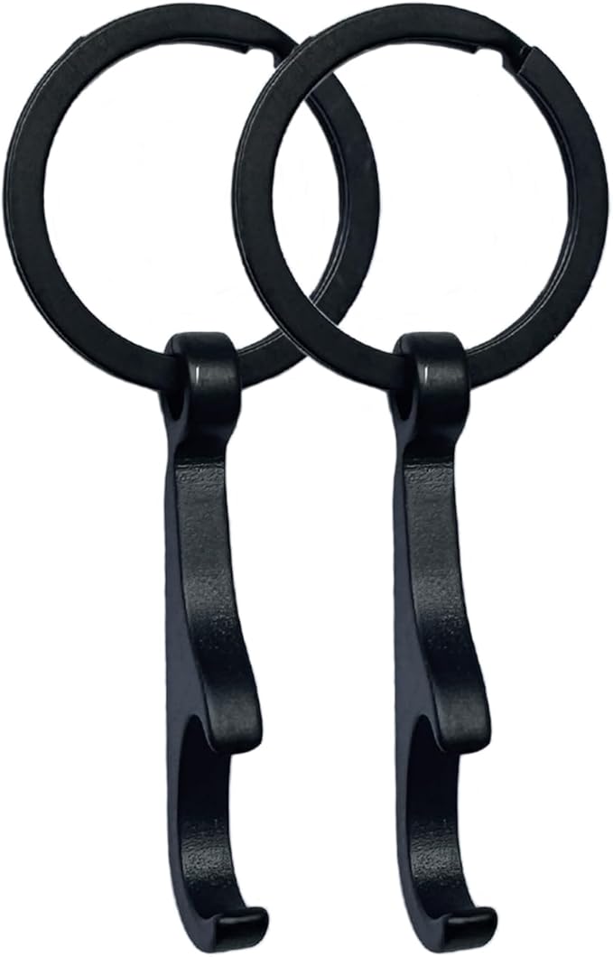 Titanium Bottle Opener, Small Keychain Beer Bottle Opener Can Opener with Stainless Steel Key Ring 2 Packs(Black)