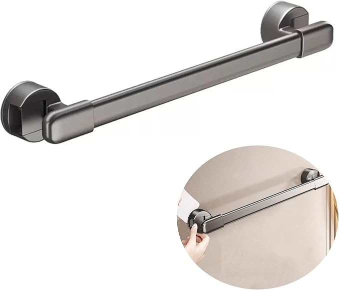 Suction Cup Grab bar for Shower，Suction Grab Bars for Showers，Bathroom Shower Grab Bar, Suction Cup Mount, Removable Shower Grab Bar, Gray,16.1 inches/41CM