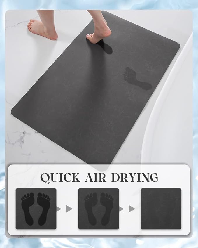 MontVoo -Bath Mat Rug-Rubber Backing Non Slip Quick Dry Absorbent Thin Bathroom Rugs Fit Under Door-Faux Suede Surface Bathroom Floor Mats-Shower Rug for in Front of Bathtub Shower Dark Grey 17"x59"