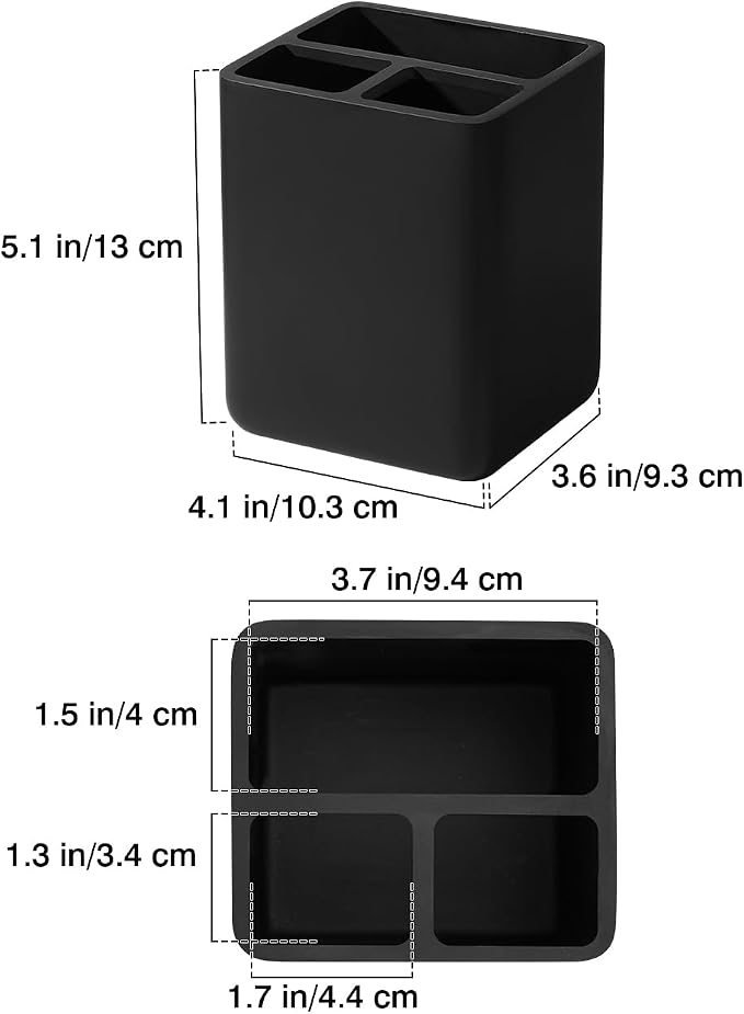 Luxspire Toothbrush Holders, 3 Slots Toothpaste & Toothbrush Holder for Bathroom, Resin Toothbrush Stand, Electric Toothbrush Holder with Drain Hole, Bathroom Organizer Countertop, Matte Black