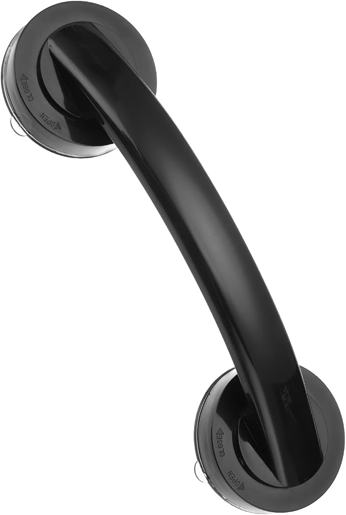 uxcell Grab Bars for Bathtubs and Showers, 9.1" Mirror Glass Door and Window Handles Powerful Shower Suction Cup Anti-Slip Safety Bars for Senior Shower Chairs Black