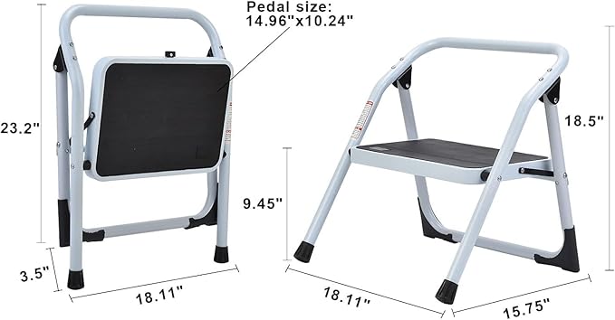 SOLADDER 1-Step Ladder Folding Step Stool with Anti-Slip Sturdy and Wide Pedal Stepladder Multi-Use for Home and Kitchen Space Saving (White)