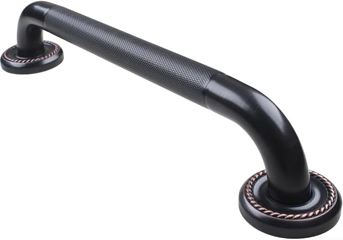 18-inch Textured Grab Bar for Bathtub and Shower, Oil Rubbed Bronze Finish, 1.25-Inch Diameter, Bathroom Toilet Saftey Hand Rail, Wall-Mounted, Great for Towel Holder/Stair Handrail