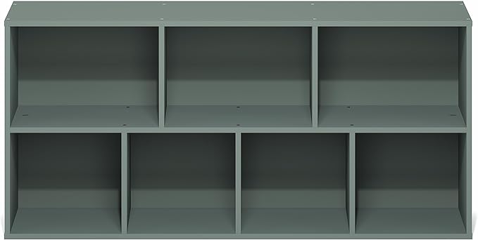 Furinno LUDER Book Shelf, 7-Cube Bookshelf, Bookcase with Open Shelves, 9.4 x 19.5 x 41.7, Easy Assembly, for Living Room, Bedroom, Home Office, Sage Green