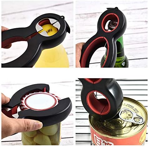 6 in 1 Multi Opener Jar Opener Bottle Can Opener Seal Soda Lid Twist Grips Non-slip Grip Easy Opern for Kid Kitchen Holiday Party (Red + Black)