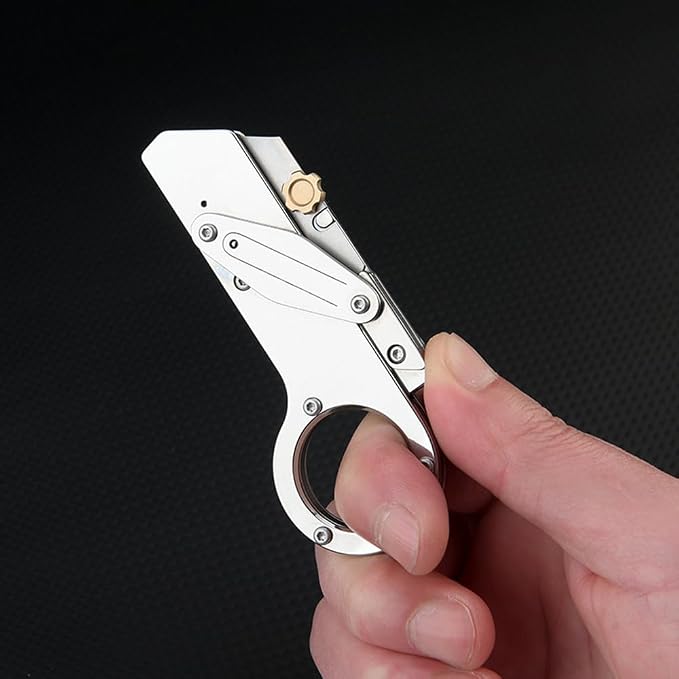 Mutipurpose Stainless Steel Utility Knife, Easy Slide Retractable Blade, EDC Box Cutter Push pull Cutter Knife for Everyday Carry (Style2)