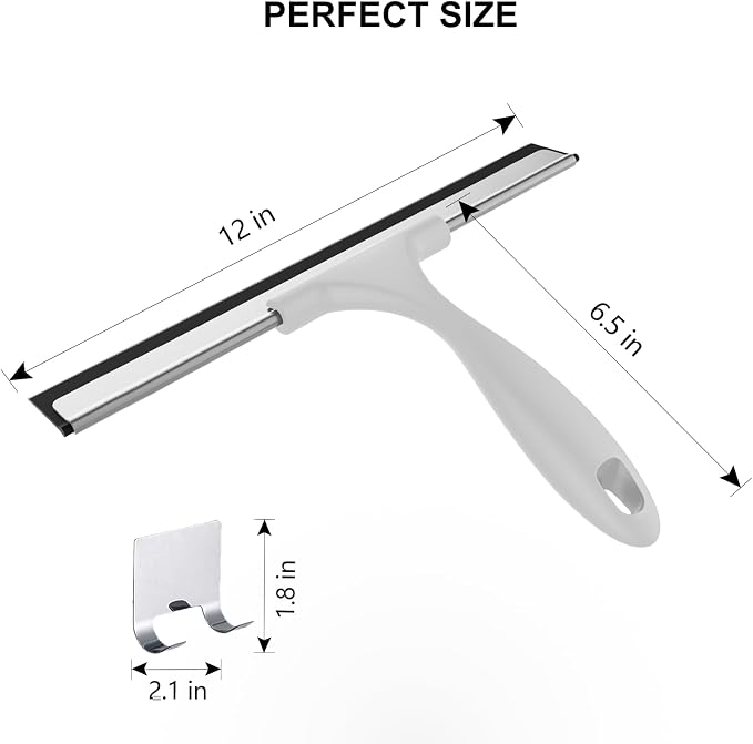 SetSail Shower Squeegee for Glass Doors All-Purpose Squeegee for Shower Glass Door Heavy Duty Window Squeegee with Hook for Car Window Cleaning 12 Inches, Grey