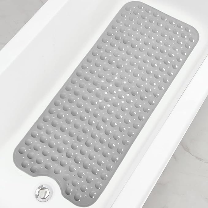 Bathtub and Shower Mats, Extra Long Non-Slip Bath Tub Mat 39 x 16 Inch, Machine Washable Bathmat with Suction Cups & Drain Holes for Bathroom Floor, Gray
