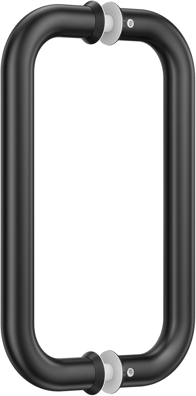 Ranbo Matte Black 8" （CTC） Tubular Back-to-Back Shower Door Handle，Heavy-Duty 1.0mm Thick 304 Stainless Steel, for 1/4"- 1/2" Thick Glass and 1-3/8" - 2-1/6" Thick Wooden or Metal Doors