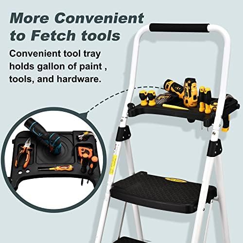 SocTone 4 Step Ladder, Folding Step Stool with Tool Platform, Sturdy& Portable Steel Ladder for Adults, 330LBS Capacity Ladder for Home Kitchen Pantry Office
