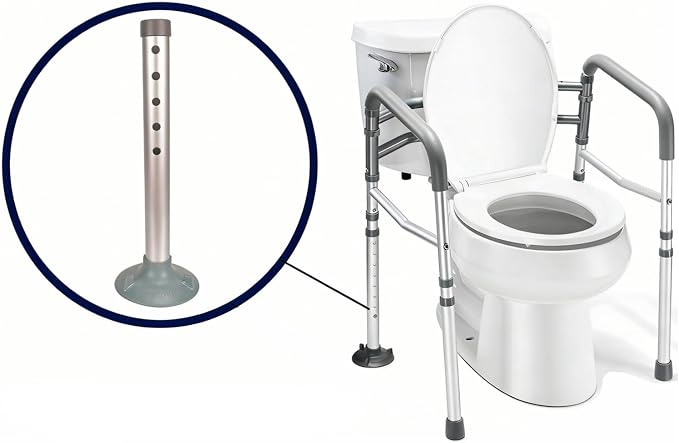 Foot Tubes with Suction Cup Tips, Replacement Parts for Toilet Safety Rails and Shower Chair Benches, Universal 5 Height Adjustable Aluminum Tube Accessories (Pack of 2)
