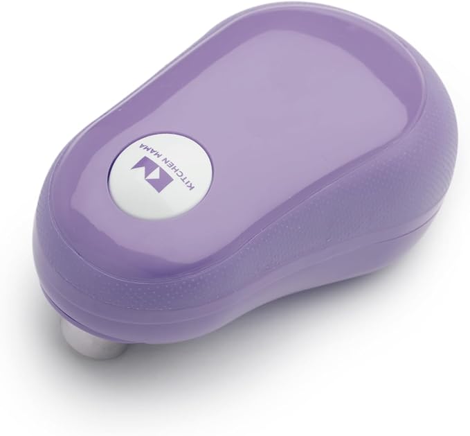 Kitchen Mama One Touch Electric Can Opener: Open with Simple Press of A Button - Auto Stop As Task Completes, Ergonomic, Smooth Edge, Food-Safe, Battery Operated (Purple)