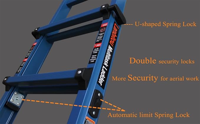 LANBITOU Ladder, A Frame 5 Step Ladder Extension, 17 Ft Anti-Slip Multi Position Ladder, Storage Folding Ladder, 330 lbs Security Load Telescoping Aluminum Ladders for Stairs Home Indoor Outdoor Roof