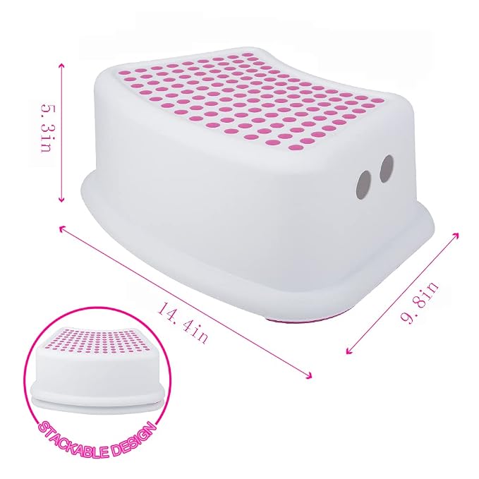 Step Stool for Kids (2 Pack), Toddlers Stool for Potty Training, Bathroom, Kitchen, Bedroom, Toy Room and Living Room. Toilet Stools with Soft Anti-Slip Grips for Safety, Stackable (Pink)