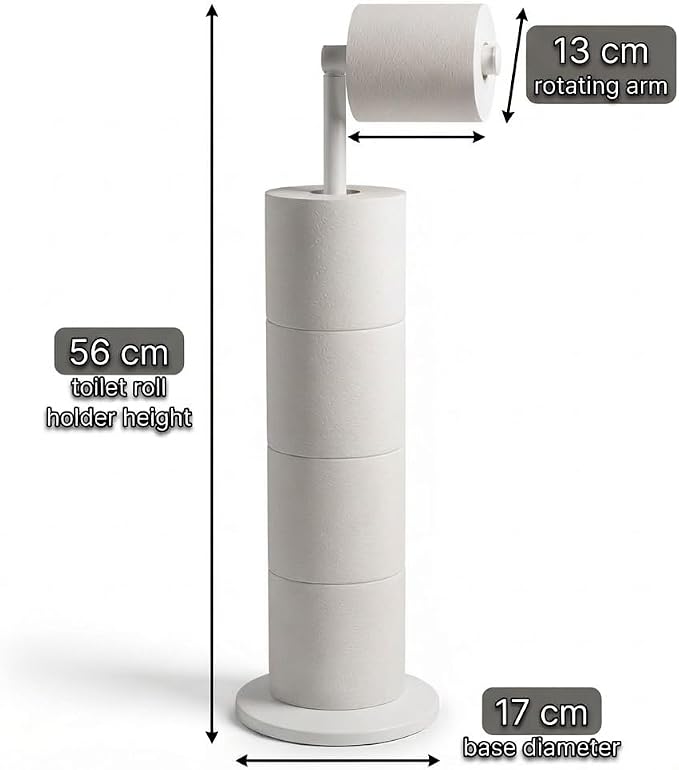 ZISH Toilet Roll Holder Free Standing - Stainless Steel Bathroom Toilet Paper Organizer and Dispenser – No Drill Toilet Roll Stand Freestanding - Up to 5 Toilet Roll Storage, White