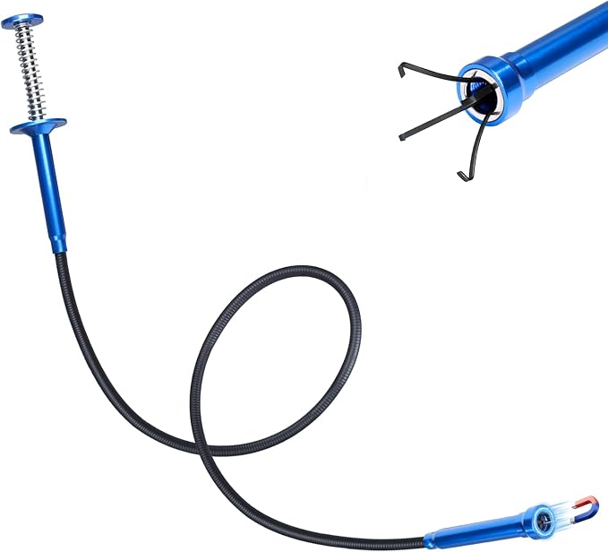 Grabber Reacher Tool, Flexible Magnetic Pickup Tool with 4-Claw Gripper & Spring-Loaded Handle, Pickup for Bathroom, Engine Bay, Kitchen & Sewers (24 inch) (Blue Magnetic Pickup Tool)