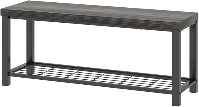 FOLUBAN Industrial Shoe Storage Bench for Entryway Hallway, Rustic Indoor Shoe Rack Bench Seat for Living Room Bedroom, 43.3 Inch Dark Gray