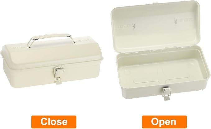 HARFINGTON Tool Box 11.4" Portable Steel Tool Box Hip Roof Style with Metal Latch Closure Tool Chest for Household Workshop Car, White