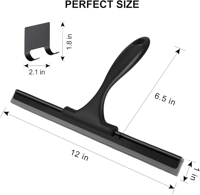 SetSail Squeegee for Shower Glass Door All-Purpose Shower Squeegee for Glass Doors Black Window Squeegee with Hook for Car Window Cleaning 12 Inch, Black
