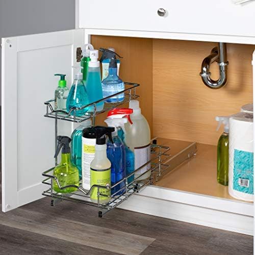 HOLDN’ STORAGE Two Tier Under Sink Organizers and Storage - Slide Out Cabinet Organizer w/Sliding Drawers for Cabinets- Lifetime Limited Warranty 11"Wx21"Dx15”H Chrome, Requires 12-1/2” Opening