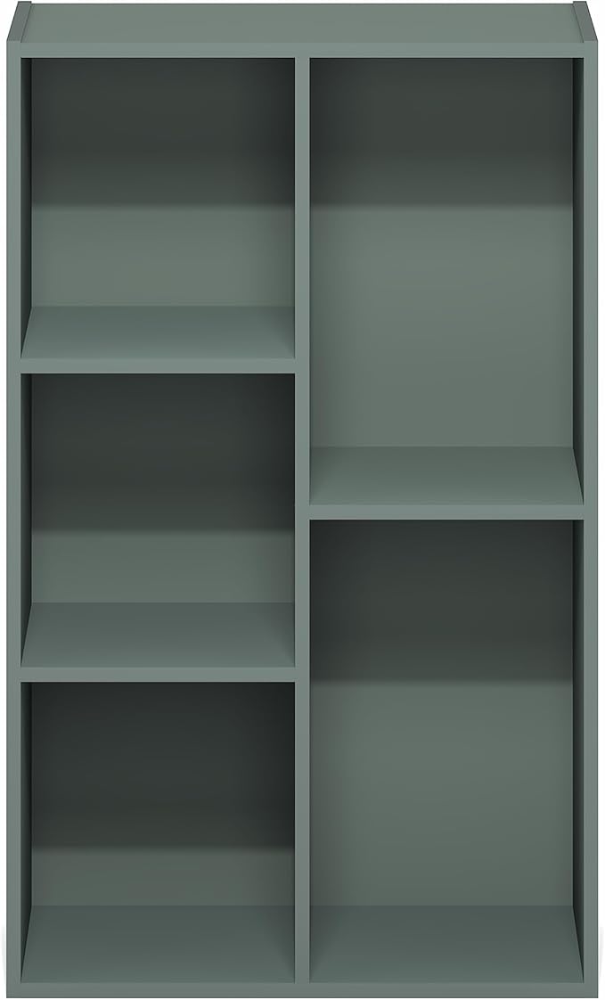 Furinno LUDER Book Shelf, 5-Cube Bookshelf, Reversible Bookcase, 9.4 x 19.5 x 31.5, Easy Assembly, for Living Room, Bedroom, Home Office, Sage Green