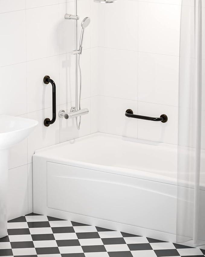 12 Inch Bronze Shower Grab Bar Oil Rubbed Black, Munzong Antique Brass Bathroom Grab Bar w/Anti-Slip Knurled Grip, Bathroom Balance Bar, Safety Handrail Support, Injury Elderly Senior Assist Handle