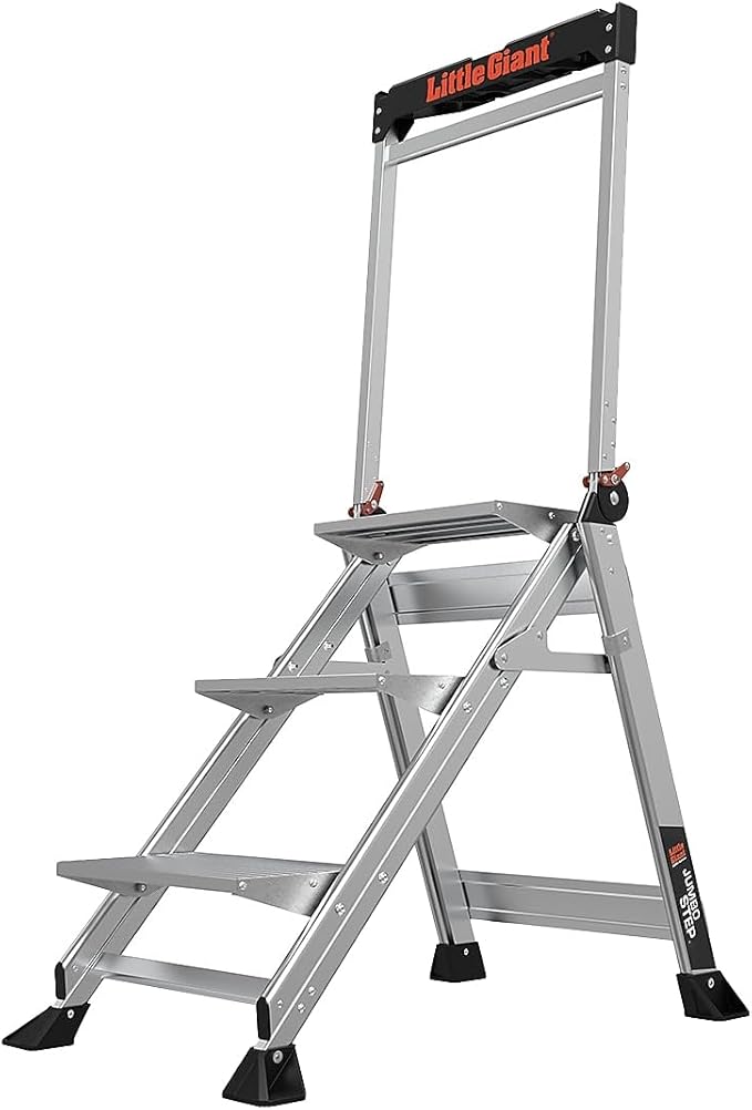 Little Giant Ladders Jumbo Step Stool with Handrail, 3-Step, Lightweight, Aluminum, 375 lb Load Capacity, Type 1AA, 8.7-Ft Reach Height, with Tool Tray, Platform Steps (11903)