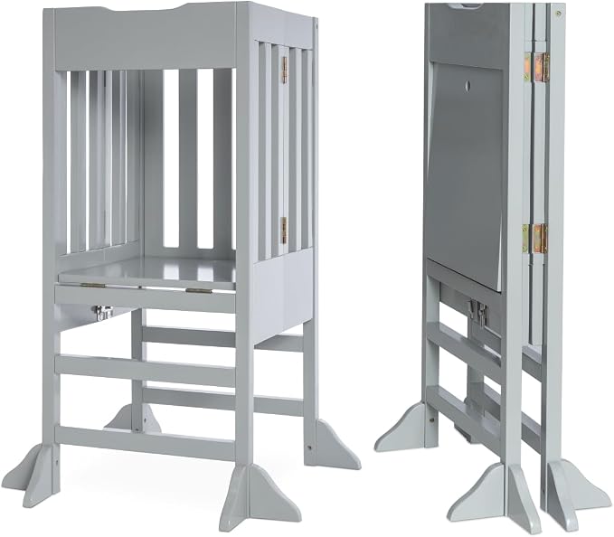 Milliard Wooden Kids Kitchen Step Stool Helper, Foldable – for Kids and Toddlers (Grey)