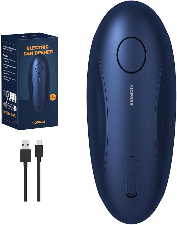 Automatic Electric Can Opener for Seniors for Kitchen:Anyone can Hands Free,One Touch Opener,Durable Blades,Rechargeable, Smooth Edge, Lightweight Small Size, Blue