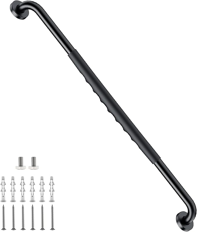 Anti-Slip Grab Bar 32 inch, iMomwee Stainless Steel Black Shower Handrail for Elderly, Wall Mounted Safety Handicap Bars, Balanced Support Handle Bathroom Bar for Senior