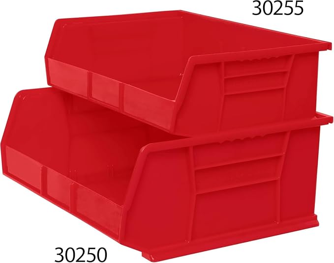 Akro-Mils 30250 AkroBins Plastic Storage Bins, Space-Saving Stackable Bins for Garage, Pantry, Craft Organization, 15" x 16" x 7", Red, 6-Pack