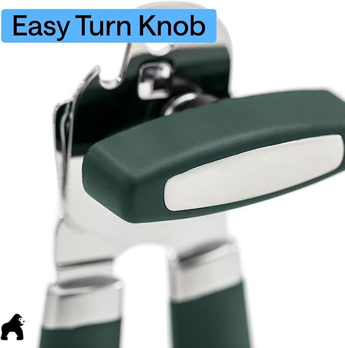GORILLA GRIP Heavy Duty Stainless Steel Smooth Edge Manual Can Opener and Bottle Openers, Soft Comfortable Handle, Oversized Handheld Turn Knob, US Designed Multifunctional Kitchen Tool, Hunter Green