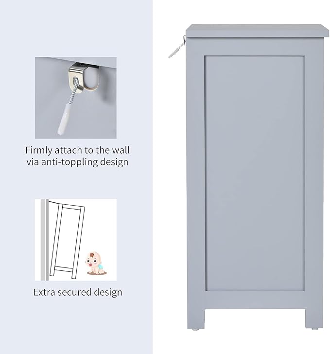 Floor Cabinet with 3 Removable Drawers & Anti-Toppling Device, Small Bathroom Storage Cabinet for Bathroom Home Office Living Room Bedroom(Grey)