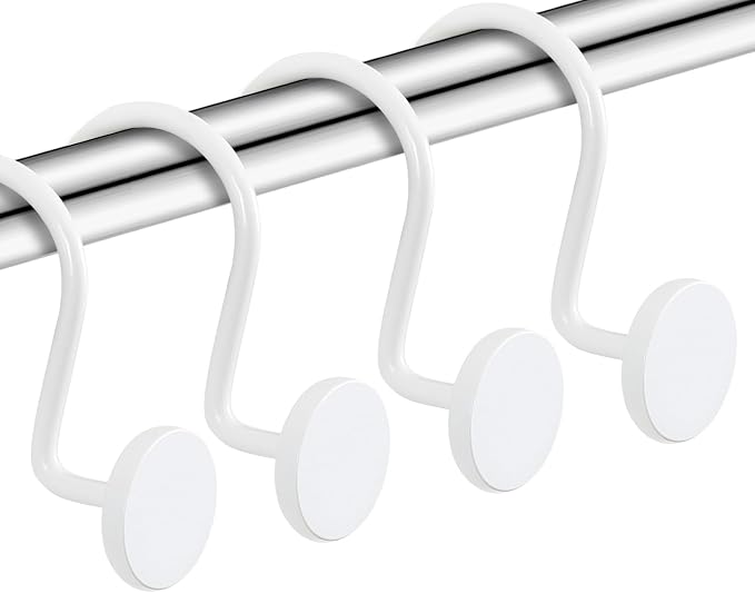 CHICTIE White Shower Curtain Hooks, Rustproof Shower Curtain Rings for Bathroom, Metal Shower Hooks for Shower Curtain Rod, Modern Decorative Shower Curtain Hangers Set of 12, Round Heavy Duty Design