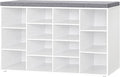 DINZI LVJ Shoe Storage Bench with Cushion, 14-Cubby Shoe Rack, Adjustable Shelves, Multifunctional Shoe Organizer Bench for Entryway, Mudroom, Hallway, Living Room, Bedroom and Garage, White