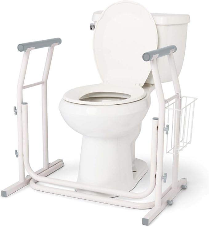 Medline Free-Standing Toilet Safety Rail for Bathroom, Toilet Seat Riser for Seniors, 26.5"-Wide Rail Base, Supports up to 300 lbs